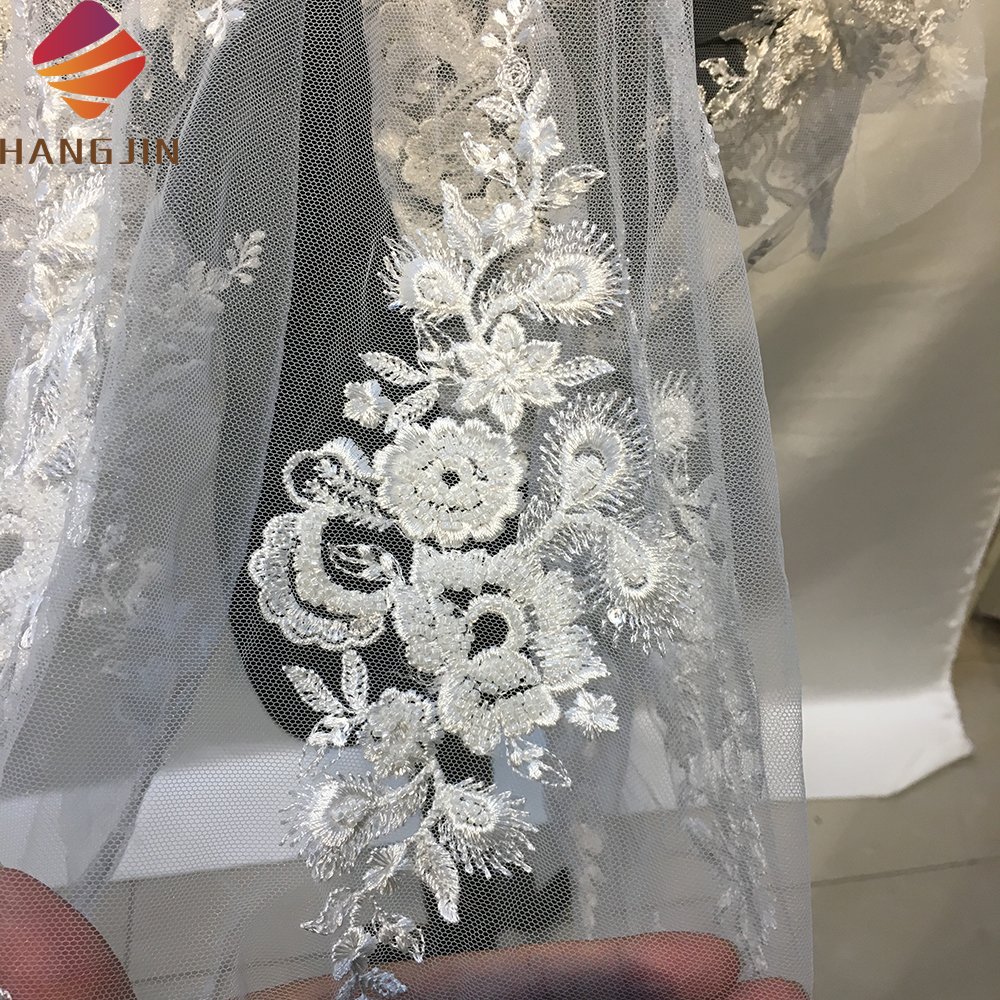 2023 Beaded Embroidery Lace Sequins White Fabric High Quality Beaded Lace Fabrics For African Wedding