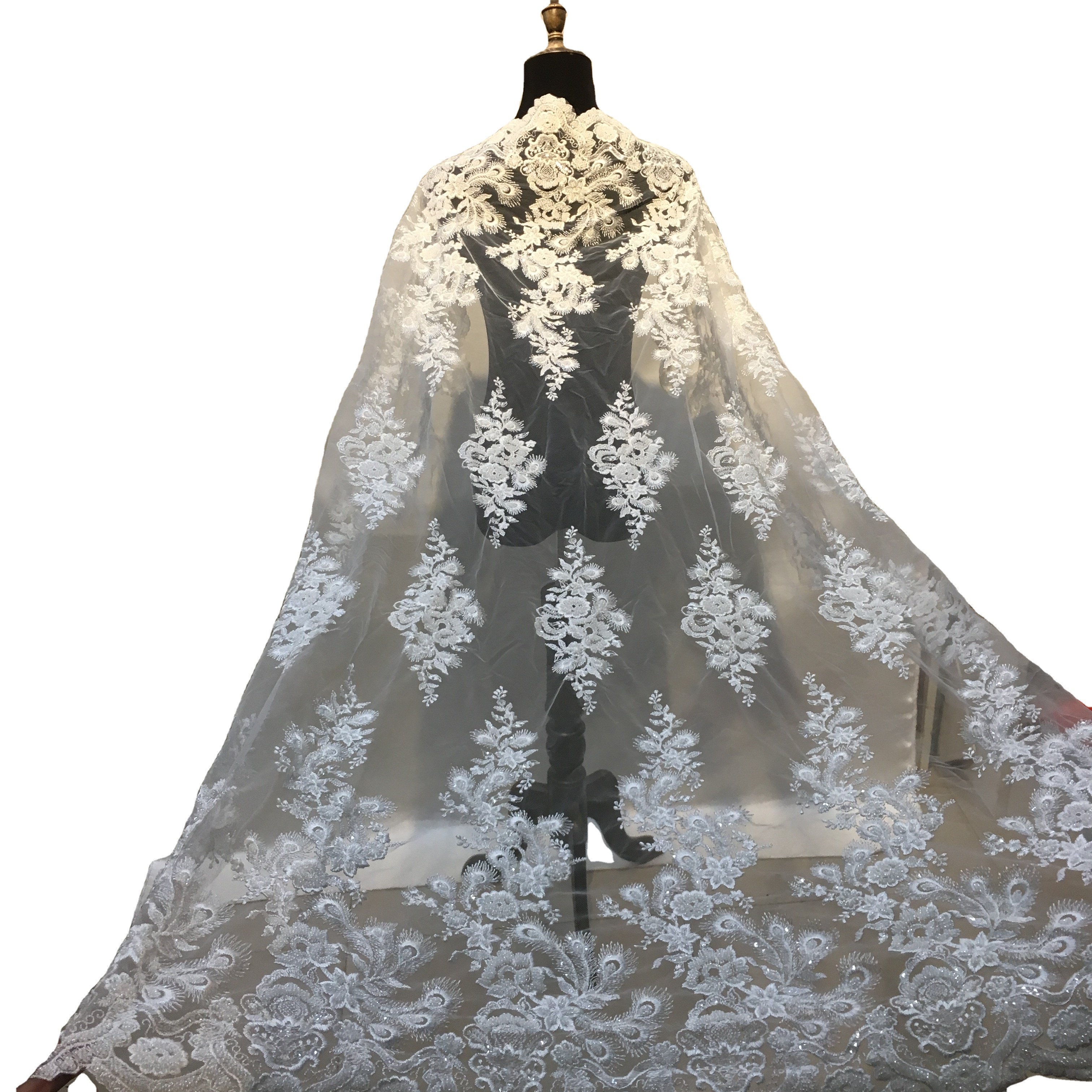 2023 Beaded Embroidery Lace Sequins White Fabric High Quality Beaded Lace Fabrics For African Wedding