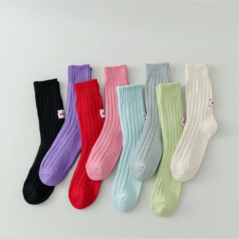 Spot Goods Women's rib knit Crew Socks Soft Cotton Casual Solid Color Athletic Casual Socks for Women Girls