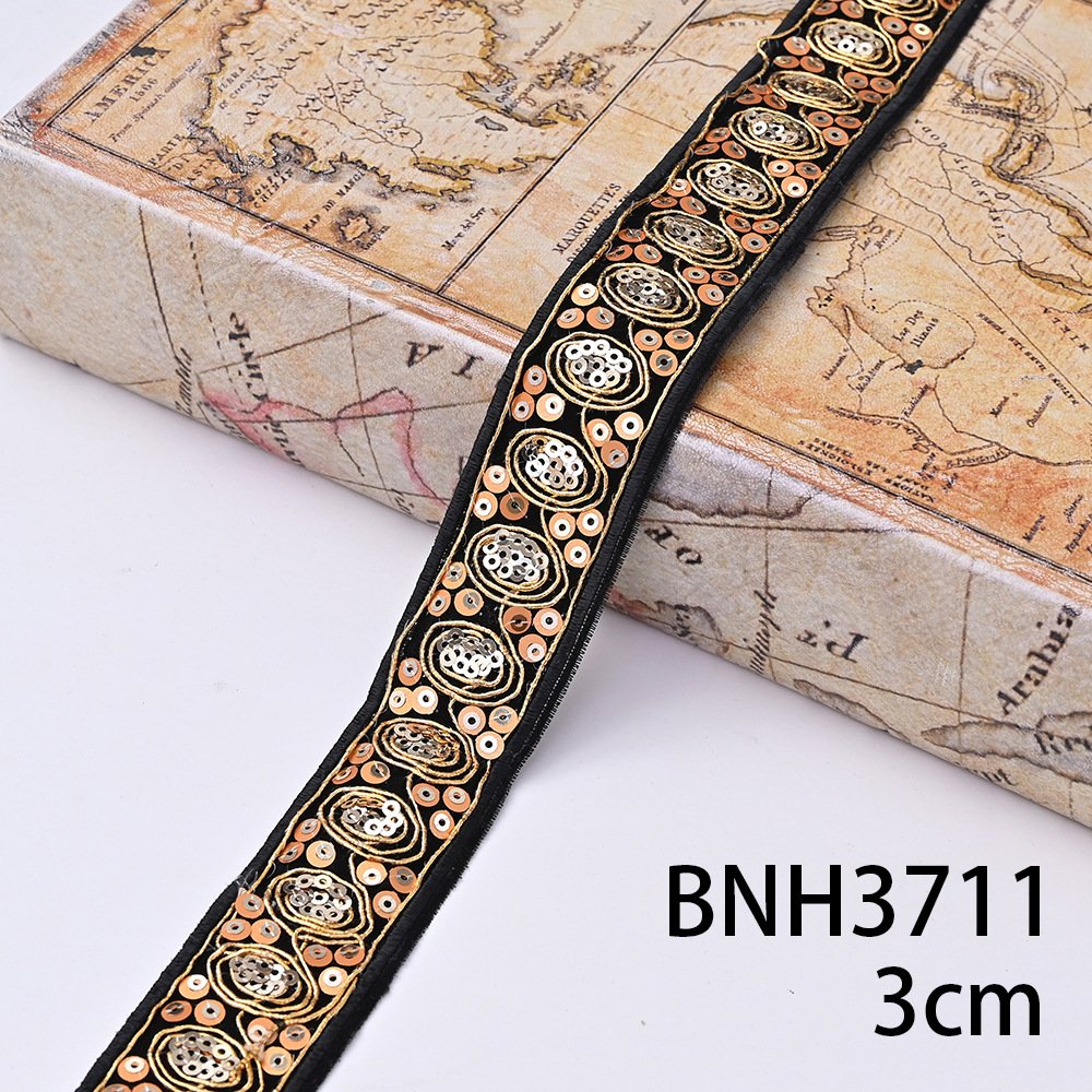 Width 2.5 Cm 2 Cm Golden Sequins Guipure Lace Ribbon Handmade Embroidered Curtain Lace Trim Bar Code For Clothing Decoration