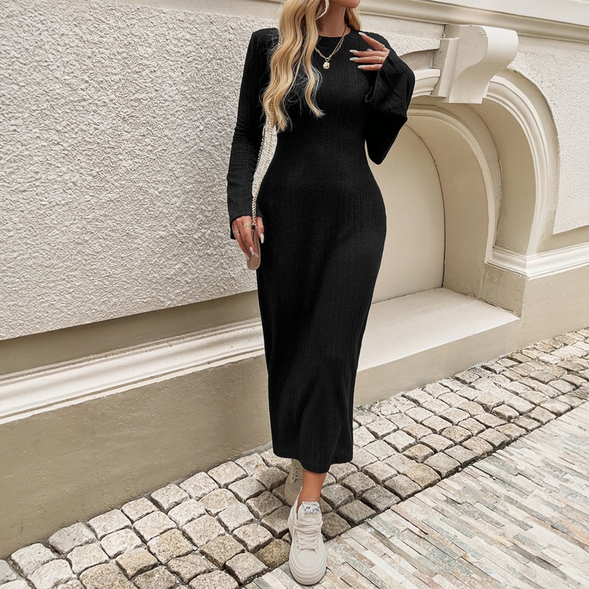 Women's Long Sleeve sweater dress for women High Neck Slim Ribbed Knit Long fall dresses 2024
