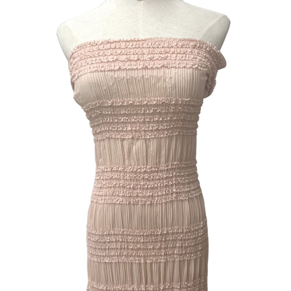 New models crochet work with embroidery chiffon fabric stripe crinkle fabric stock for spring summer dress