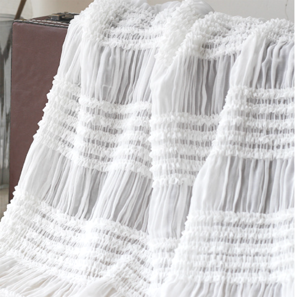 New models crochet work with embroidery chiffon fabric stripe crinkle fabric stock for spring summer dress