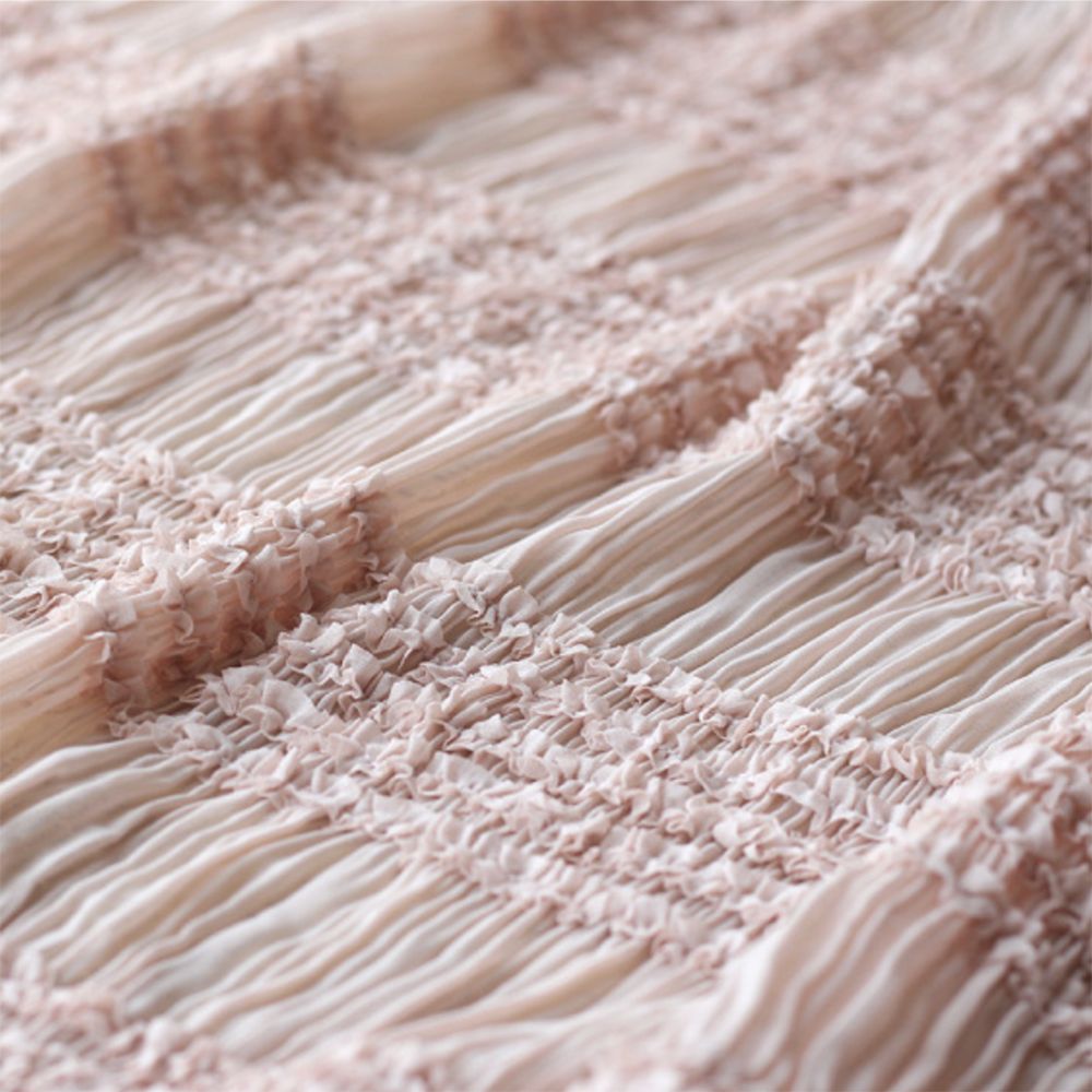 New models crochet work with embroidery chiffon fabric stripe crinkle fabric stock for spring summer dress