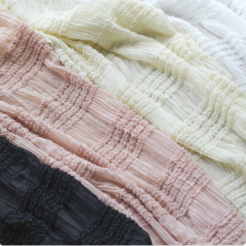 New models crochet work with embroidery chiffon fabric stripe crinkle fabric stock for spring summer dress