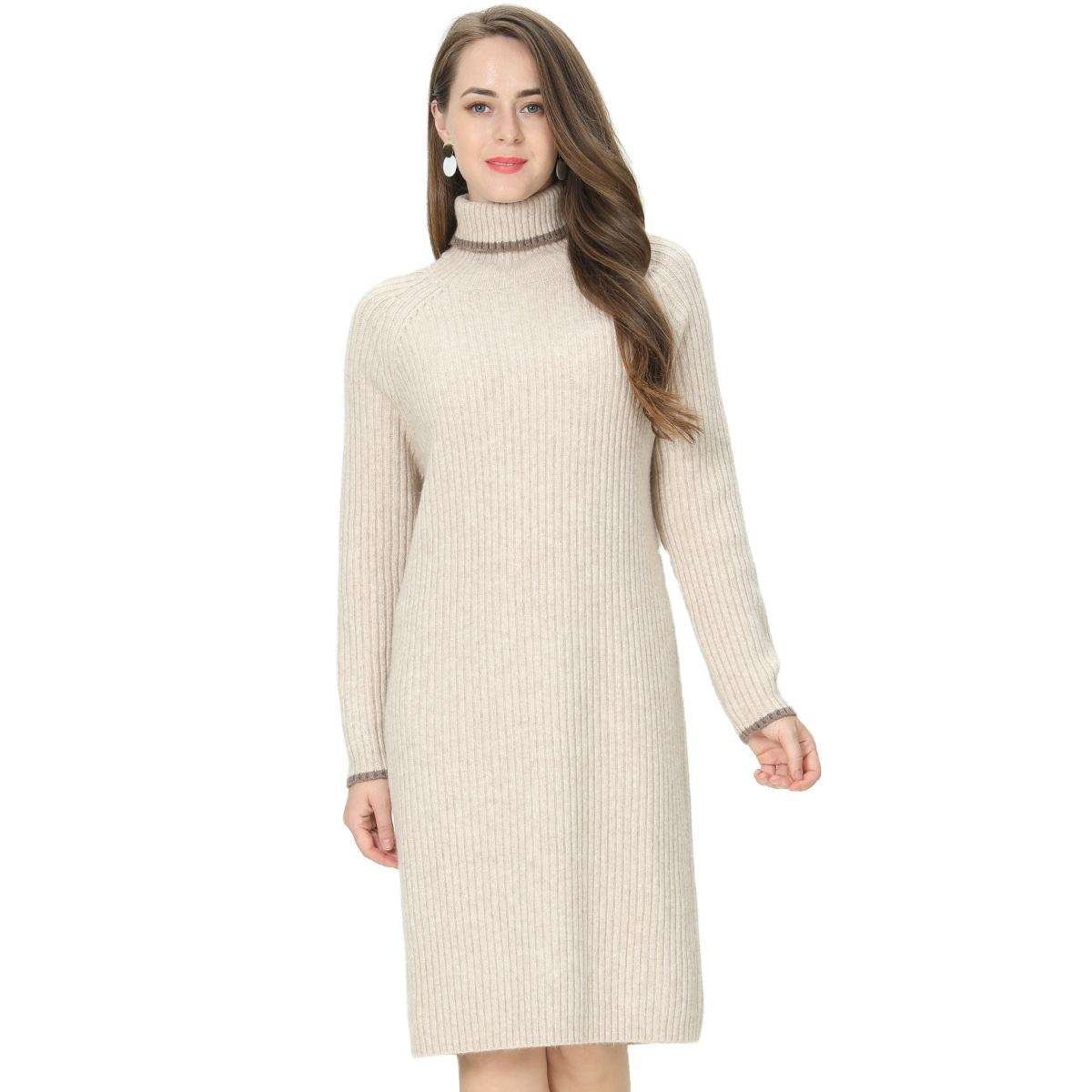 Custom OEM & ODM New design Long Sleeve Rib knit skirt winter turtleneck sweater dress skirt