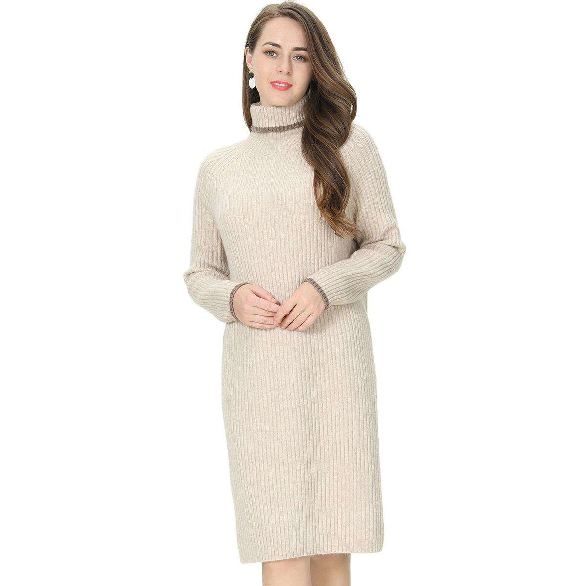 Custom OEM & ODM New design Long Sleeve Rib knit skirt winter turtleneck sweater dress skirt