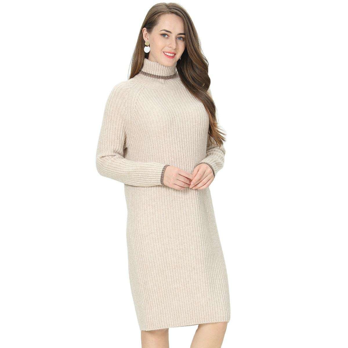 Custom OEM & ODM New design Long Sleeve Rib knit skirt winter turtleneck sweater dress skirt