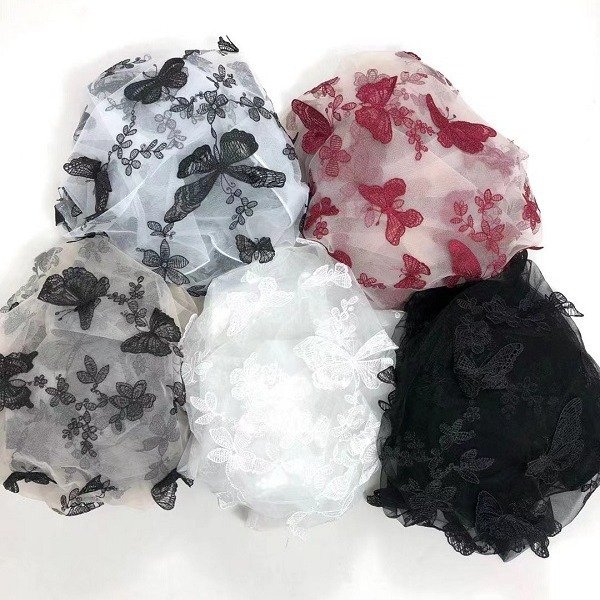 2024 new Flannel bottom lace fabric Full-width embroidery Mesh sequins butterfly embroidery lace fabric