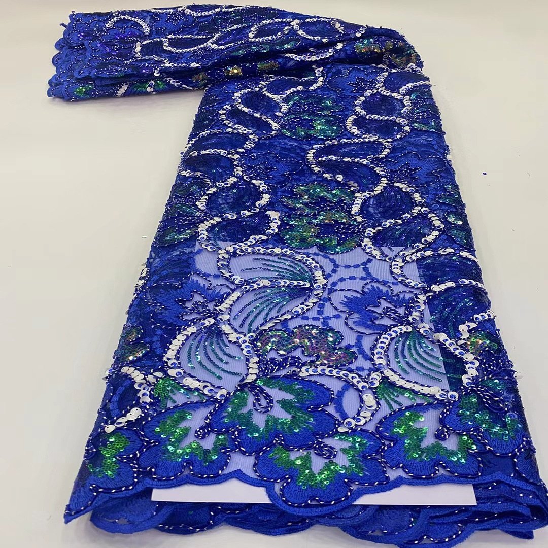 Sequined embroidered mesh fabrics for African national fashion dress