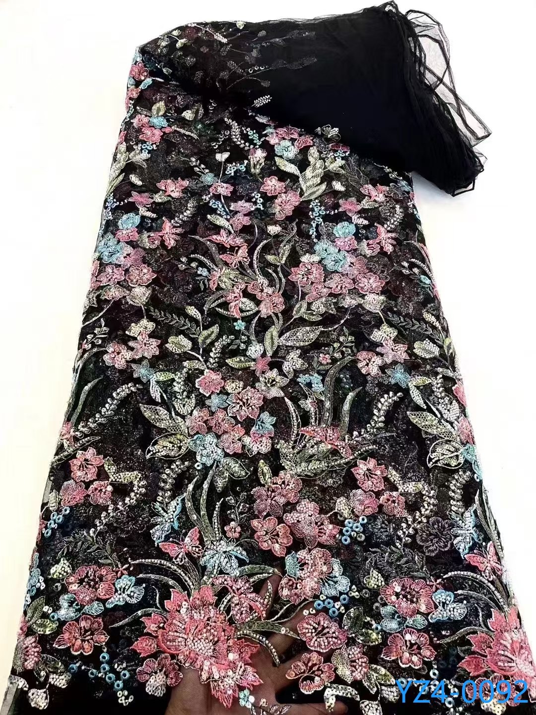 Latest African Lace Fabric 5 Yards High Quality Beaded Lace Fabric Embroidery Sequins & Beads Lace Fabric For Women Party Dress