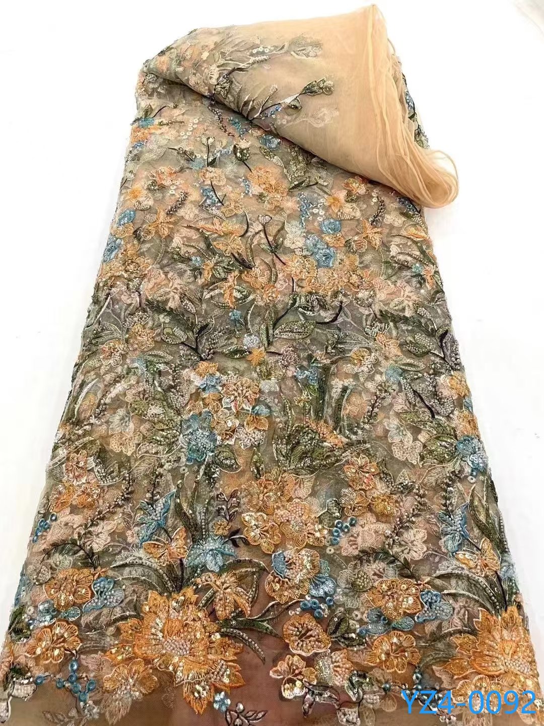 Latest African Lace Fabric 5 Yards High Quality Beaded Lace Fabric Embroidery Sequins & Beads Lace Fabric For Women Party Dress