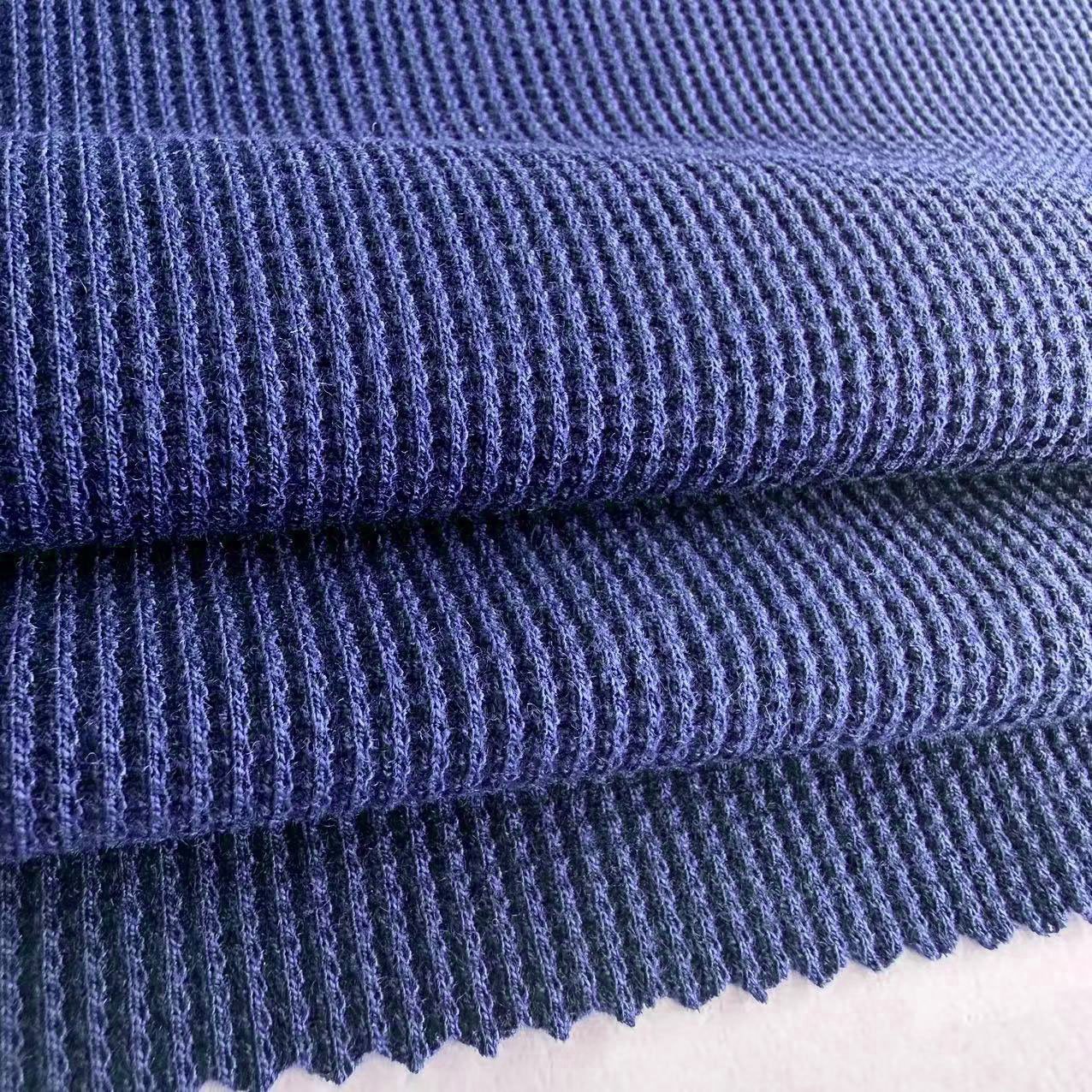 Wholesale 260gsm knitted TR waffle fabric polyester rayon viscose spandex cross waffle ribbed fabric for garment