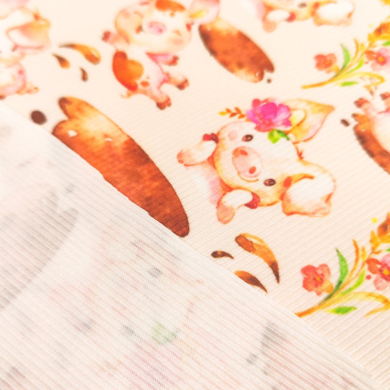 Cute spandex custom printed knitting thin jersey 2*2 rib elasticated fabric polyester for women's short t-shirt