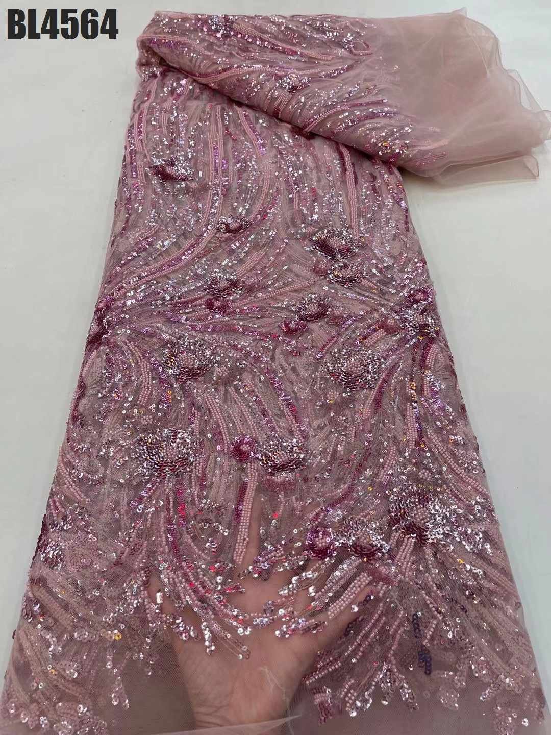 2024Wholesale Custom Good Price Sequin Lace Fabric Embroidery