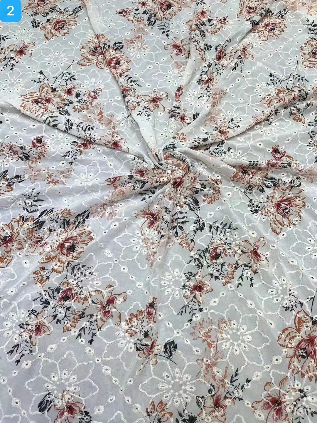 New woven chiffon plain crepe cotton floral print chiffon Miao hollow embroidery fabric