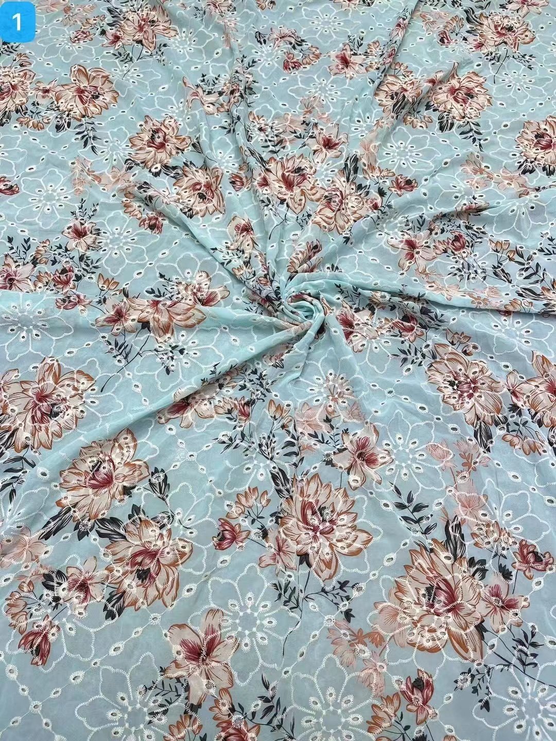 New woven chiffon plain crepe cotton floral print chiffon Miao hollow embroidery fabric