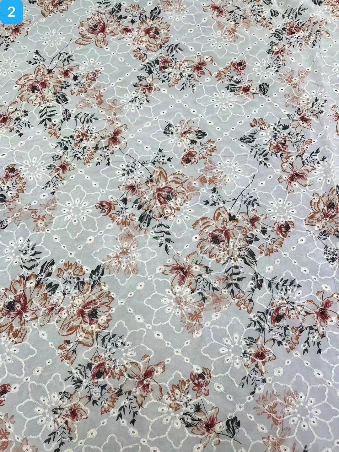 New woven chiffon plain crepe cotton floral print chiffon Miao hollow embroidery fabric