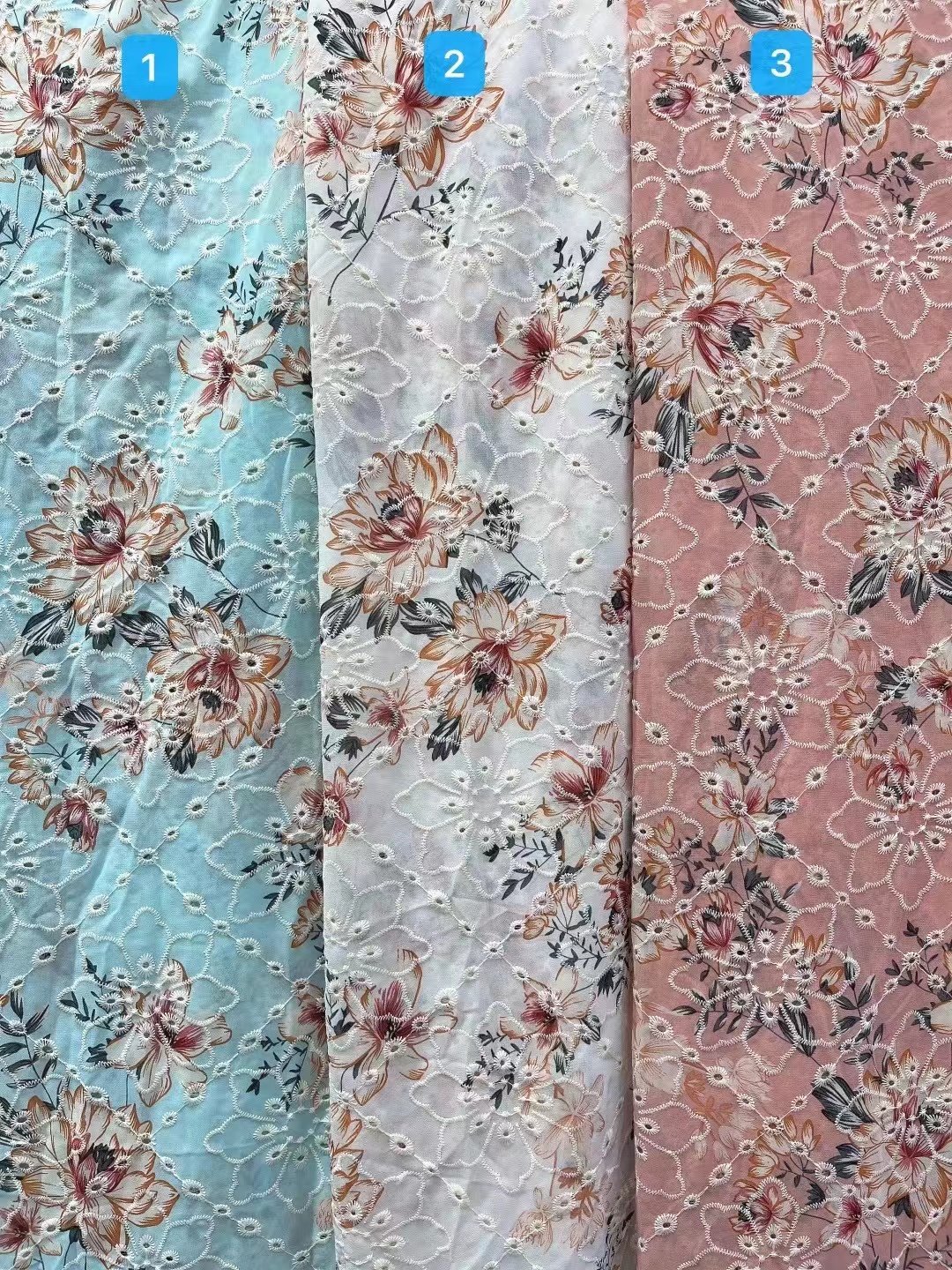 New woven chiffon plain crepe cotton floral print chiffon Miao hollow embroidery fabric