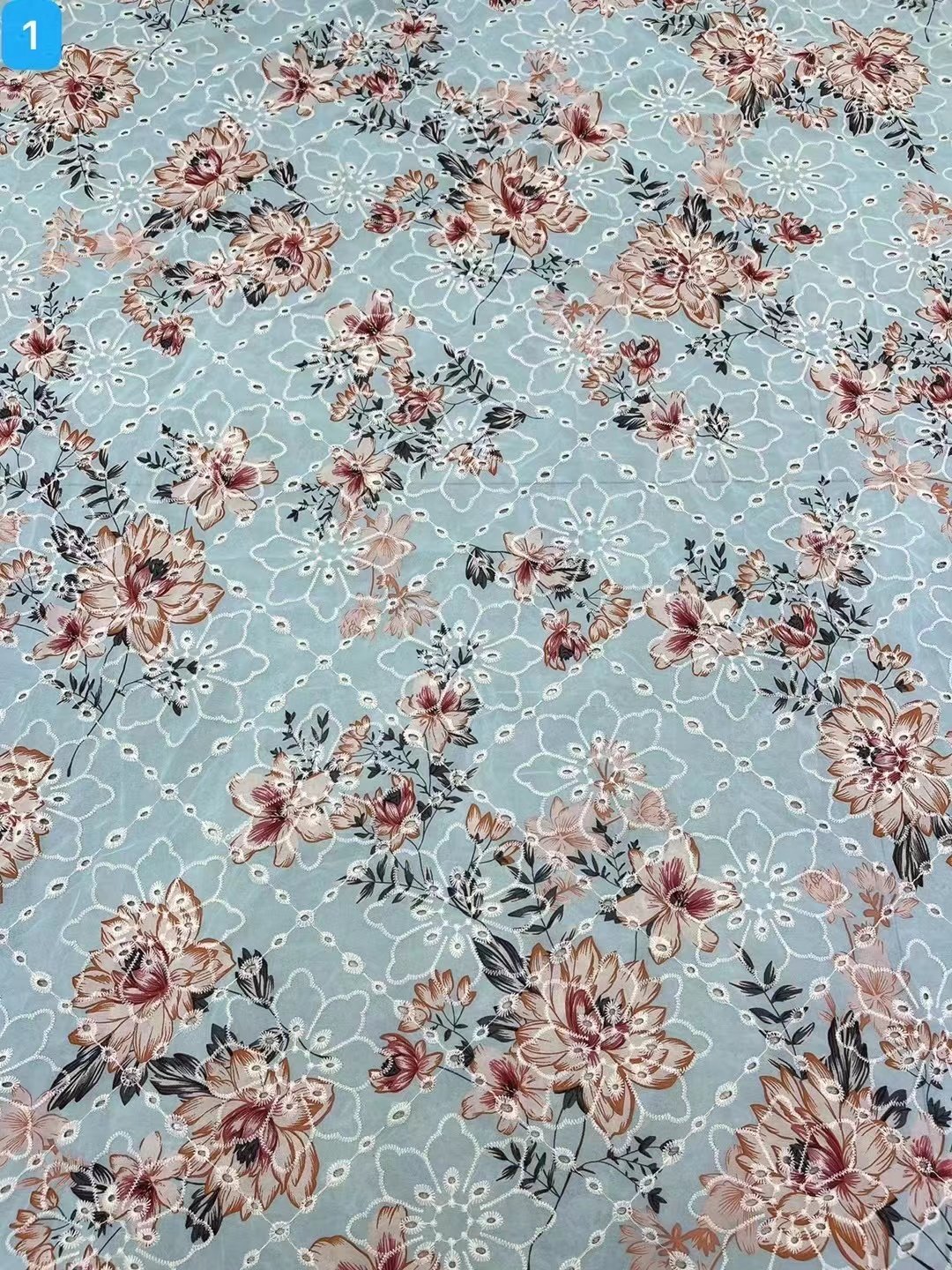 New woven chiffon plain crepe cotton floral print chiffon Miao hollow embroidery fabric