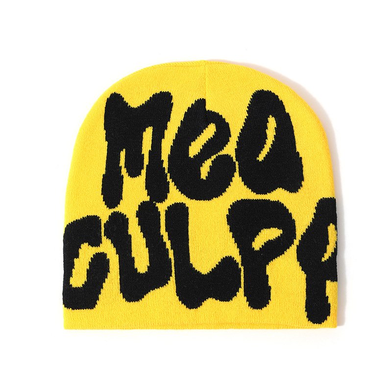 Custom Wool Acrylic Knit Y2K Skull Beanie Cap Winter Streetwear Ribbed Design Reversible Knitting Jacquard Mea Culpa Beanie