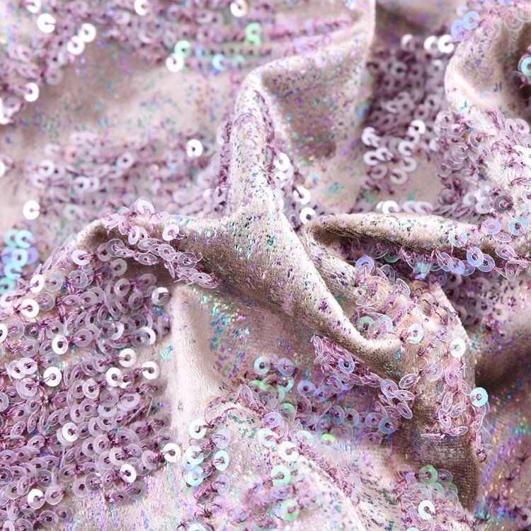 Polyester Stretch Knitted Foil Print Shiny Metallic Sequin Velvet Embroidery Fabric