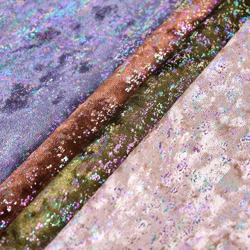 Polyester Stretch Knitted Foil Print Shiny Metallic Sequin Velvet Embroidery Fabric