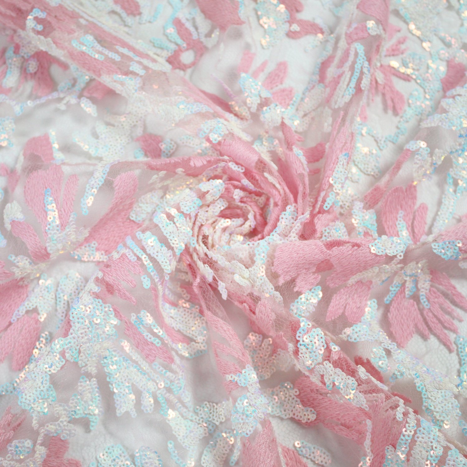 LH hot sale pink bridal embroidery fabric french lace glitter sequined embroidery fabrics for clothing material