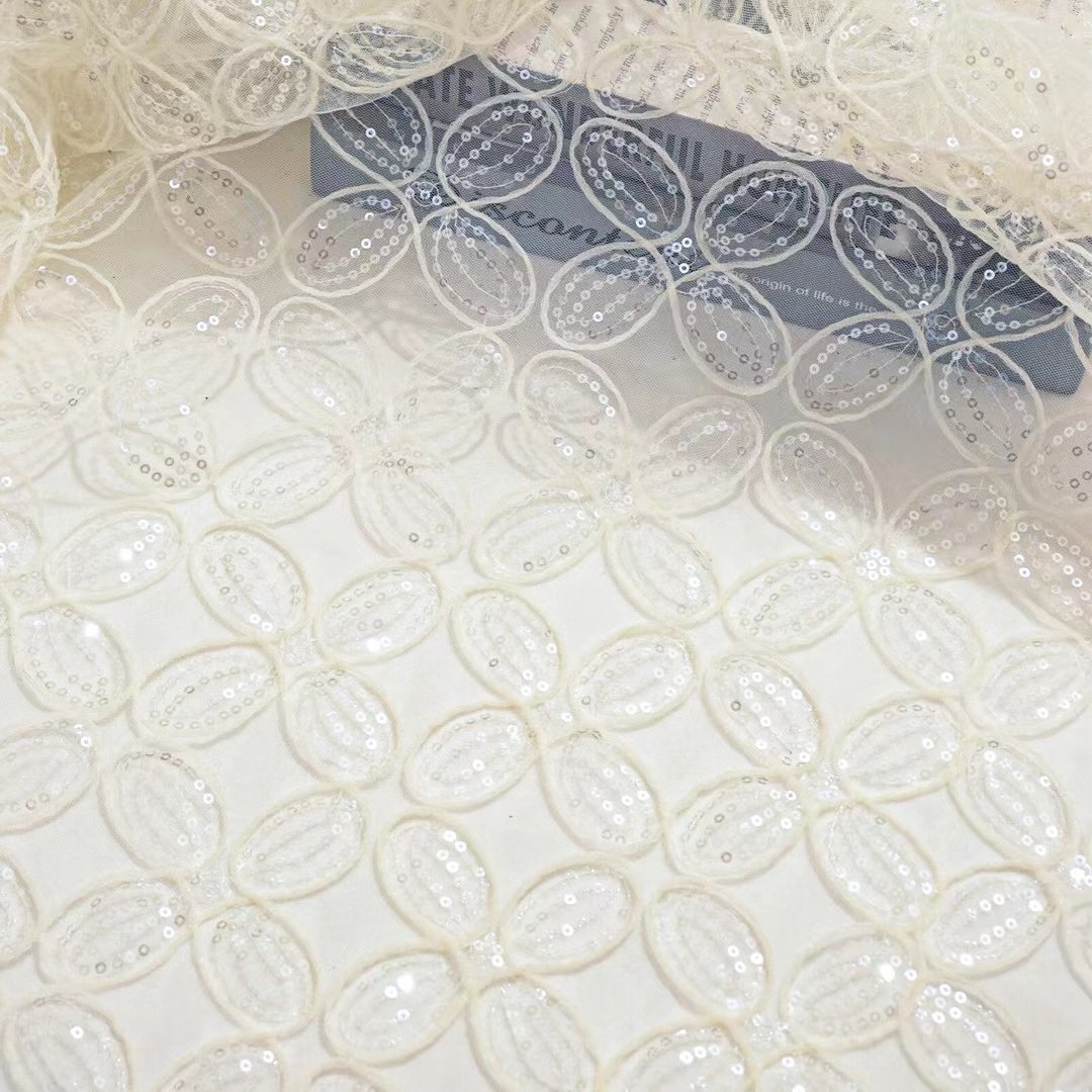 Newest Shiny Sequins Lace Fabric Blue Gold Embroidery Tulle Bridal Lace Dress Fabric For Show In Dubai For Dress