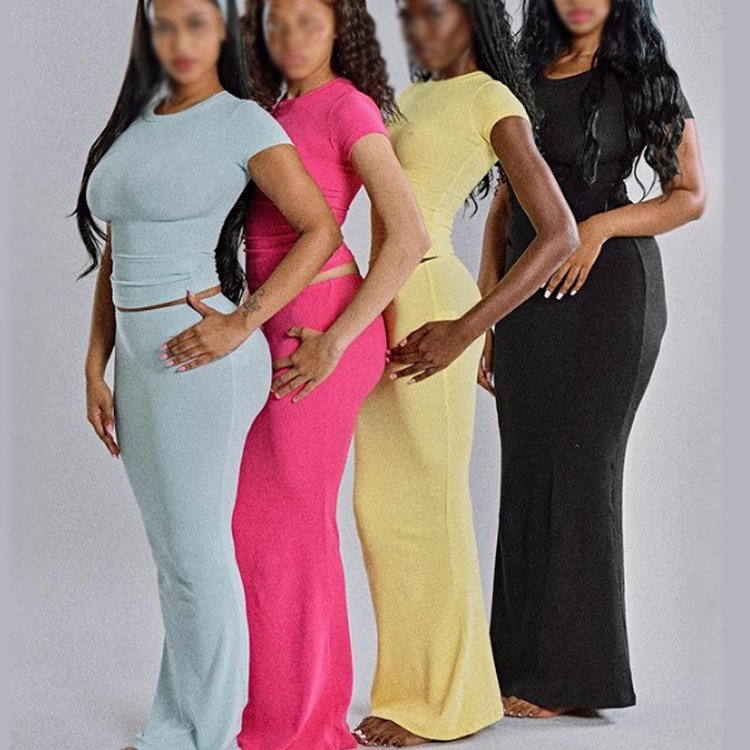 Maxi Dress Custom Logo Modal Cotton Ribbed Women Clothing Bodycon Lounge Set Casual Dress Plus Size Women Dress Set