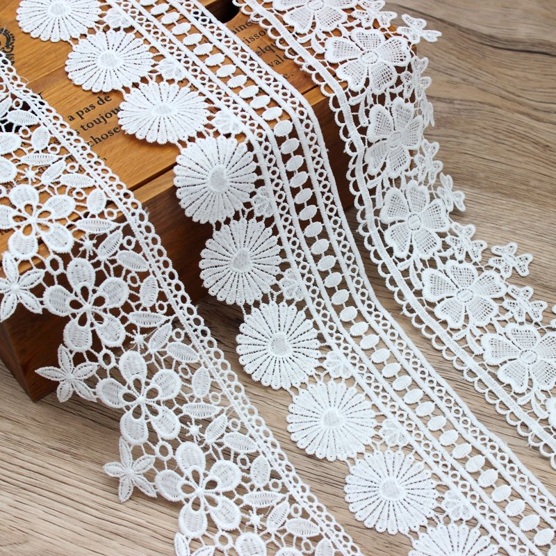 Zeal 6Cm Wide Exquisite White Polyester Leaves Water Soluble Lace Hollow Embroidered Ribbon Clothing Veil Sewing Accessories