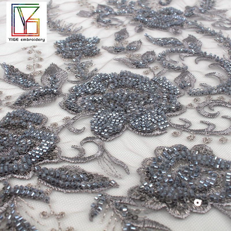 2022 Fashion 100%polyester tulle mesh luxurious beads french With Sequins lace fabric for evening dress