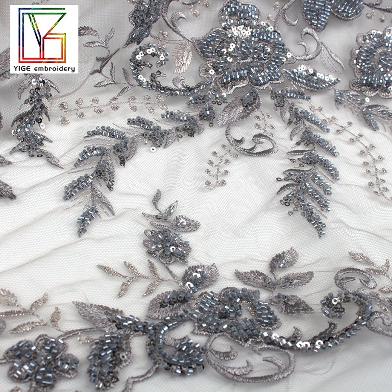 2022 Fashion 100%polyester tulle mesh luxurious beads french With Sequins lace fabric for evening dress