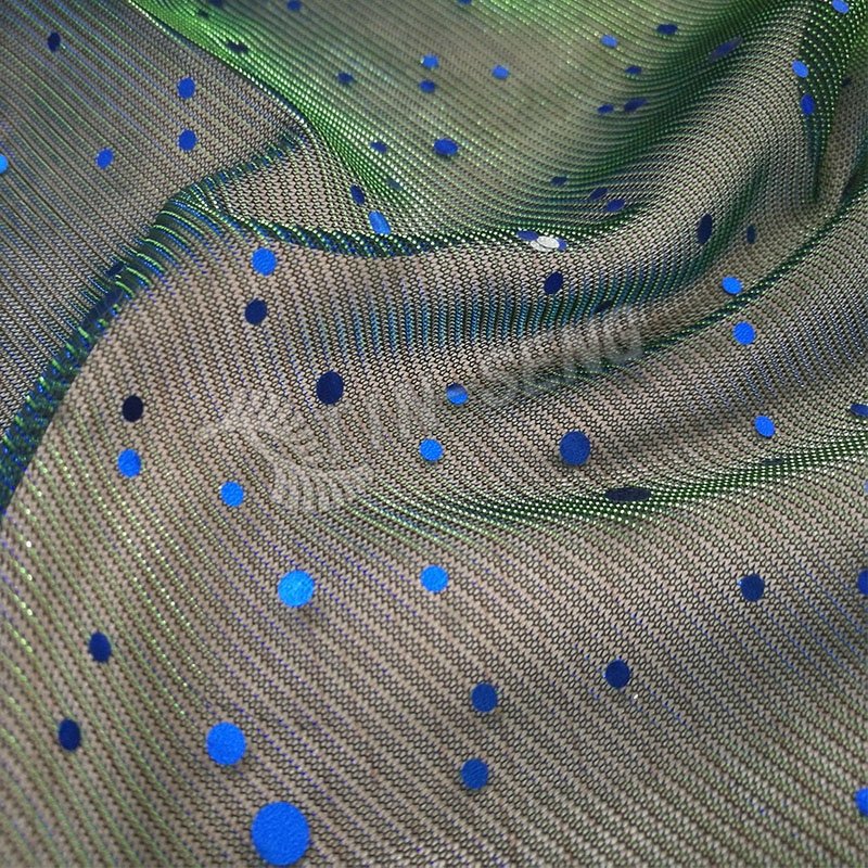 Iridescent Metallic Mesh Tulle for Kids Wear , Color Changing Ribbed Lurex Mesh with Dot Sequin