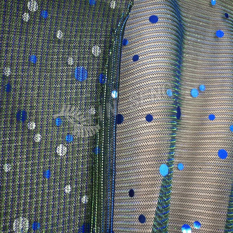 Iridescent Metallic Mesh Tulle for Kids Wear , Color Changing Ribbed Lurex Mesh with Dot Sequin