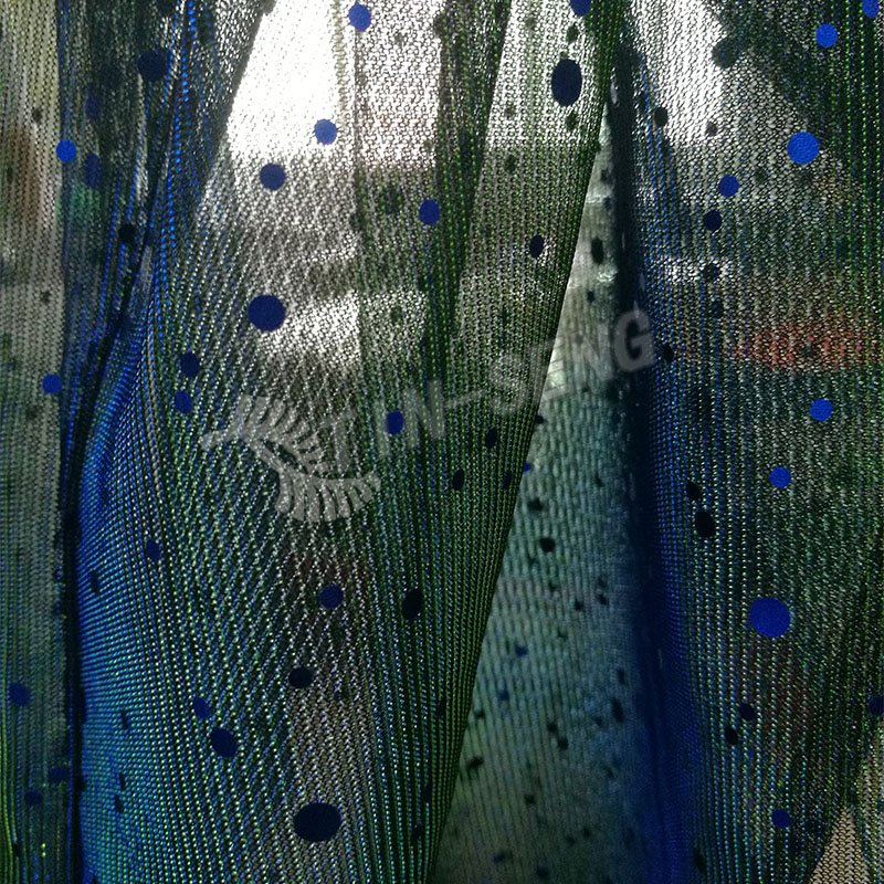 Iridescent Metallic Mesh Tulle for Kids Wear , Color Changing Ribbed Lurex Mesh with Dot Sequin