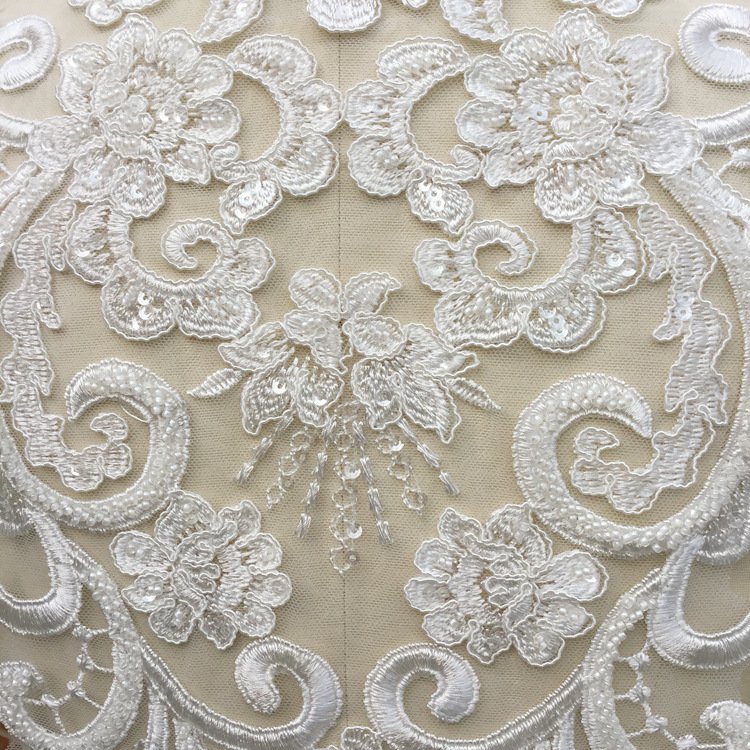 Graceful Design Flower Mesh Embroidered Bridal Lace Beaded Trim Lace With Sequins For Wedding Bridal Dress