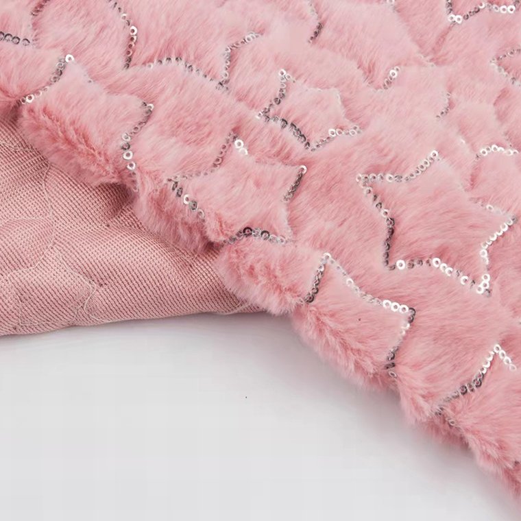 Recycled 100 Polyester Custom Embroidered Rabbit Fur Sequin Embroidery On Plush Fabric for Home Textile