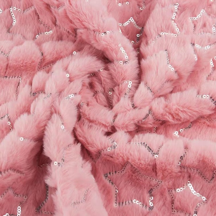Recycled 100 Polyester Custom Embroidered Rabbit Fur Sequin Embroidery On Plush Fabric for Home Textile