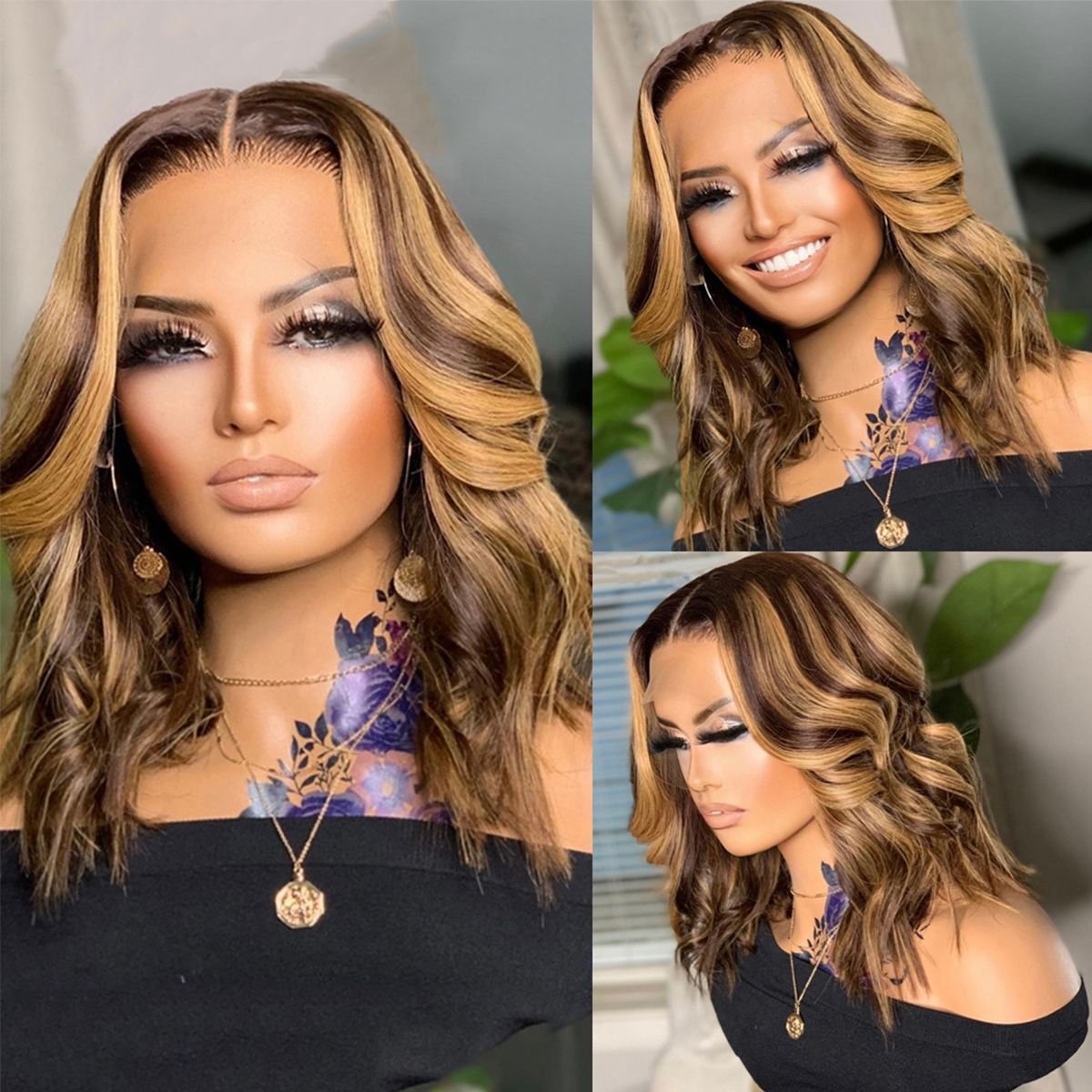 Highlight Short Body Wave Bob 4x4 Lace Frontal Human Hair Wigs Cheap Brazilian Virgin Human Hair Wigs