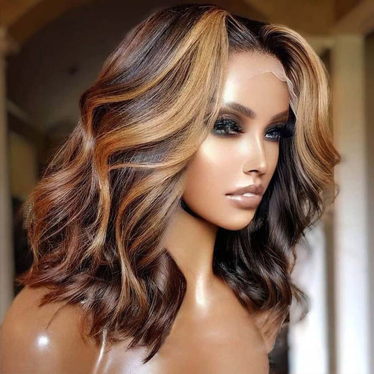 Highlight Short Body Wave Bob 4x4 Lace Frontal Human Hair Wigs Cheap Brazilian Virgin Human Hair Wigs