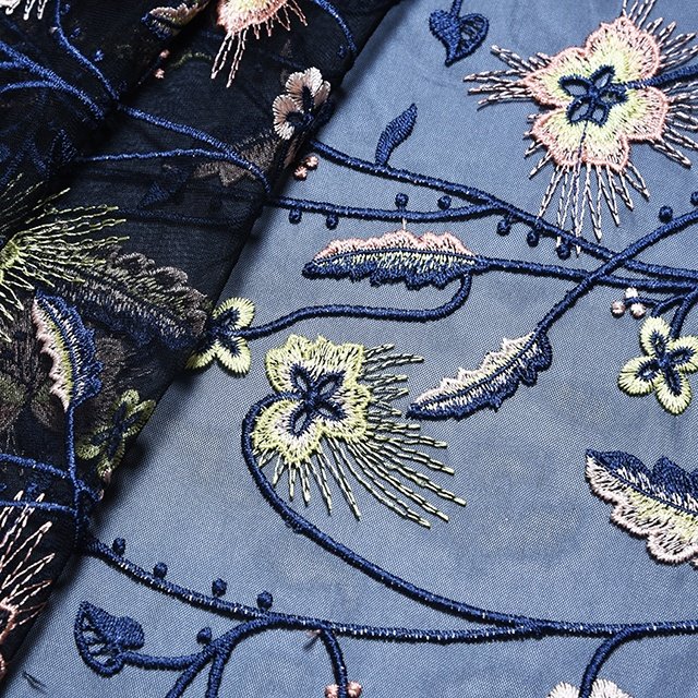 HA-16463B High quality fancy tulle mesh elegant floral embroidery fabric for wedding dresses