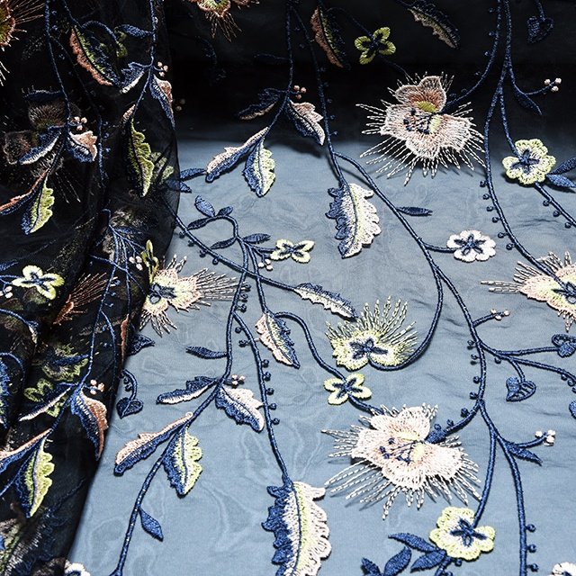 HA-16463B High quality fancy tulle mesh elegant floral embroidery fabric for wedding dresses