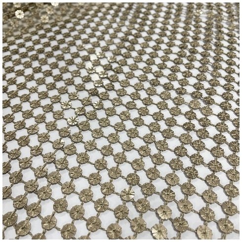 S-12568-1 New Design gold fish net 6 mm Sequin Embroidery Fabric For Fashion Dress