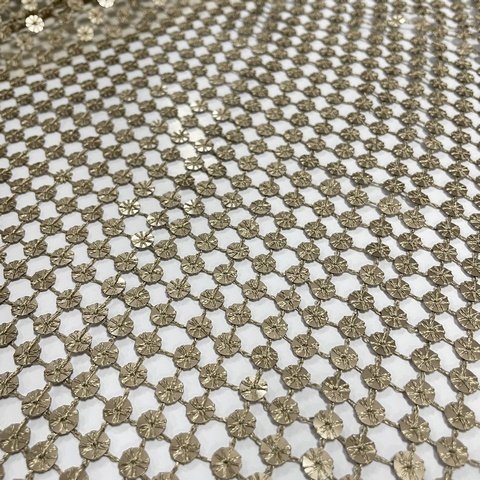 S-12568-1 New Design gold fish net 6 mm Sequin Embroidery Fabric For Fashion Dress