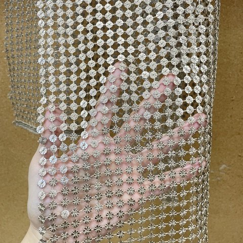 S-12568-1 New Design gold fish net 6 mm Sequin Embroidery Fabric For Fashion Dress