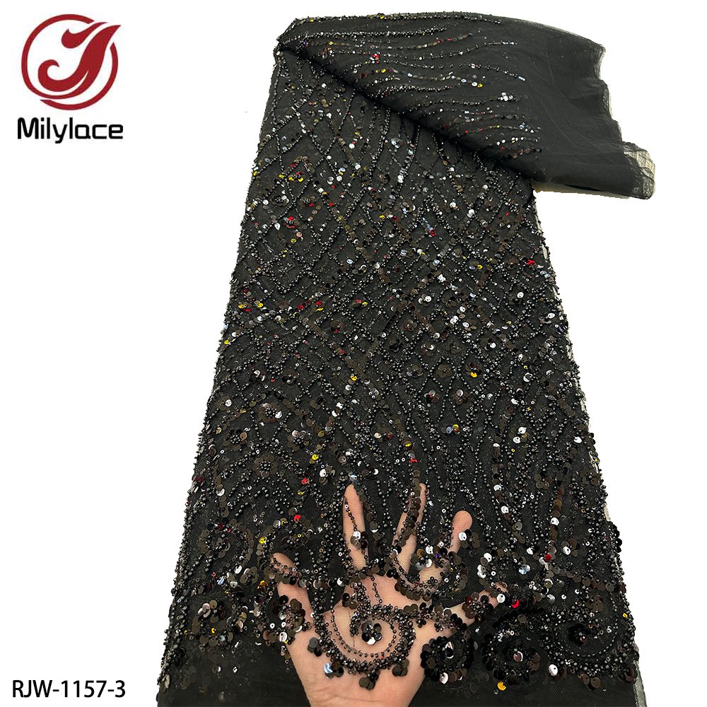 High End Bridal Luxury Heavy Beaded Embroidery Sequins Tulle Mesh Lace Fabric