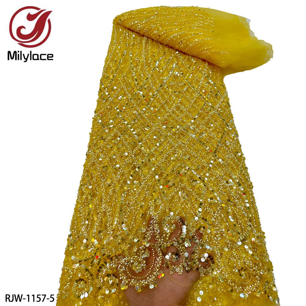 High End Bridal Luxury Heavy Beaded Embroidery Sequins Tulle Mesh Lace Fabric