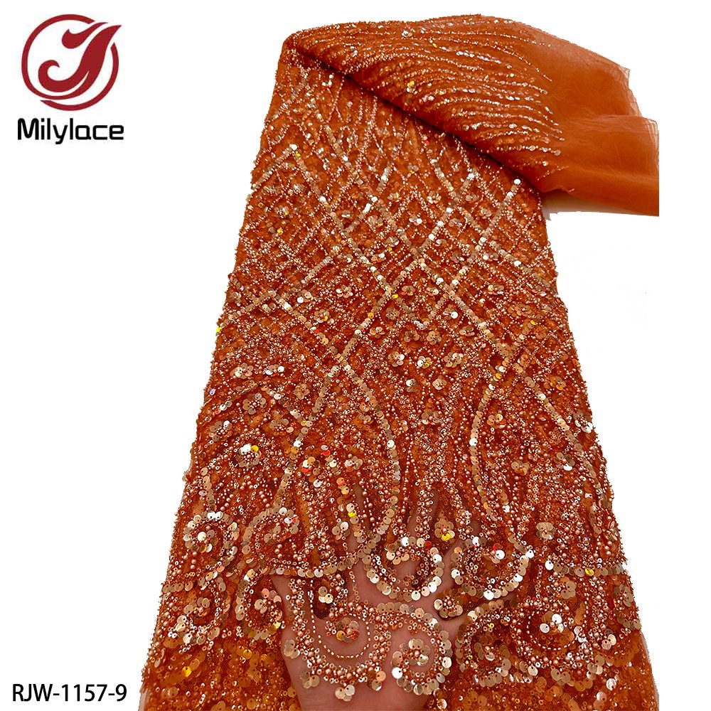 High End Bridal Luxury Heavy Beaded Embroidery Sequins Tulle Mesh Lace Fabric