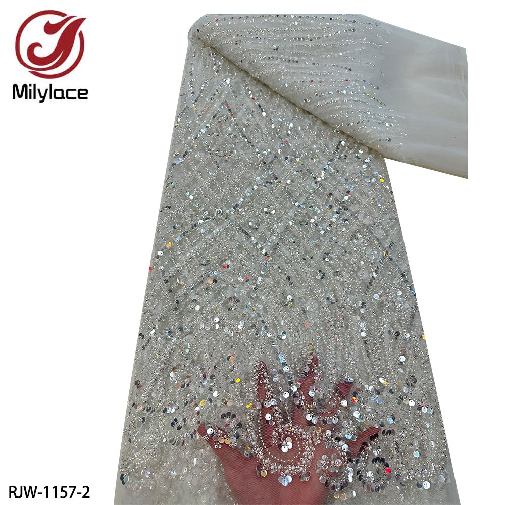 High End Bridal Luxury Heavy Beaded Embroidery Sequins Tulle Mesh Lace Fabric